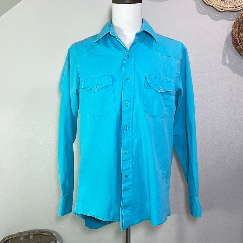 90’s Vintage Western Wrangler Brushpopper Button Up Long sleeve Turquoise Large